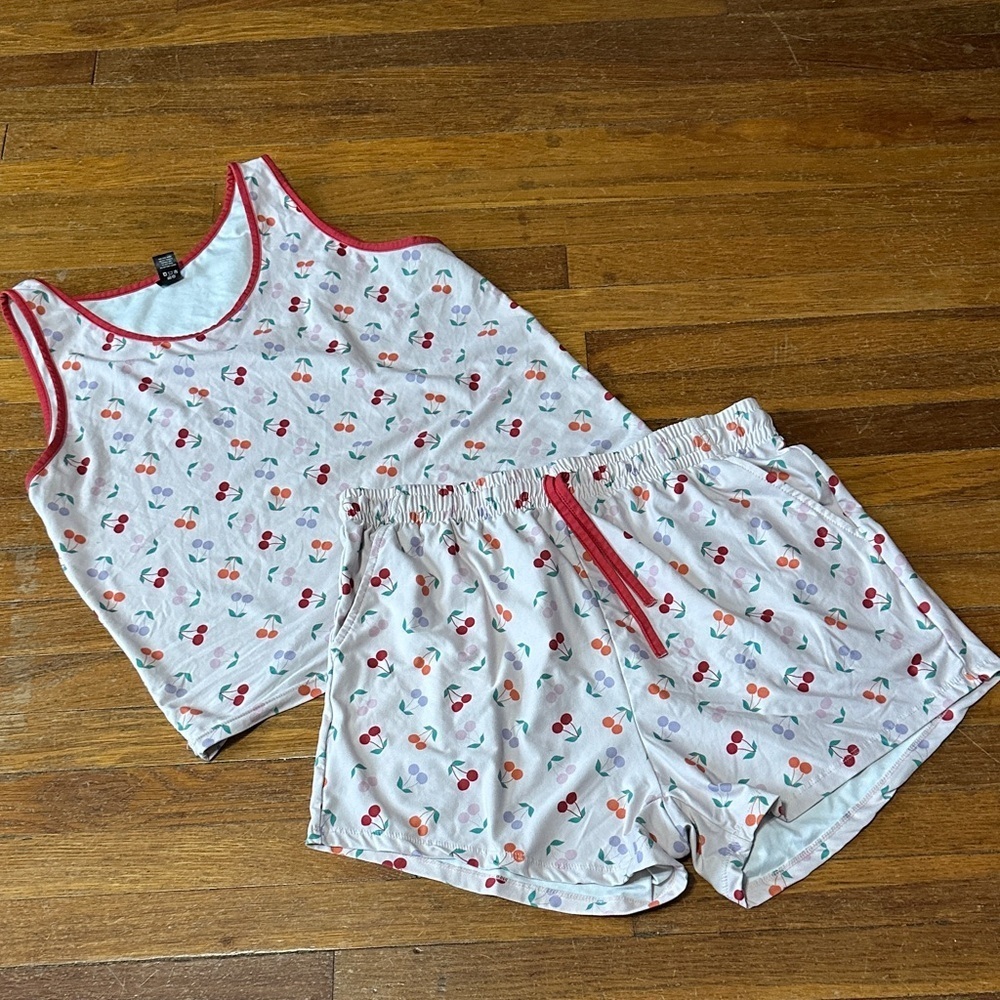 POP Fit x Cheek Boss Cherry Patterned Pajama/Lounge Set, Large